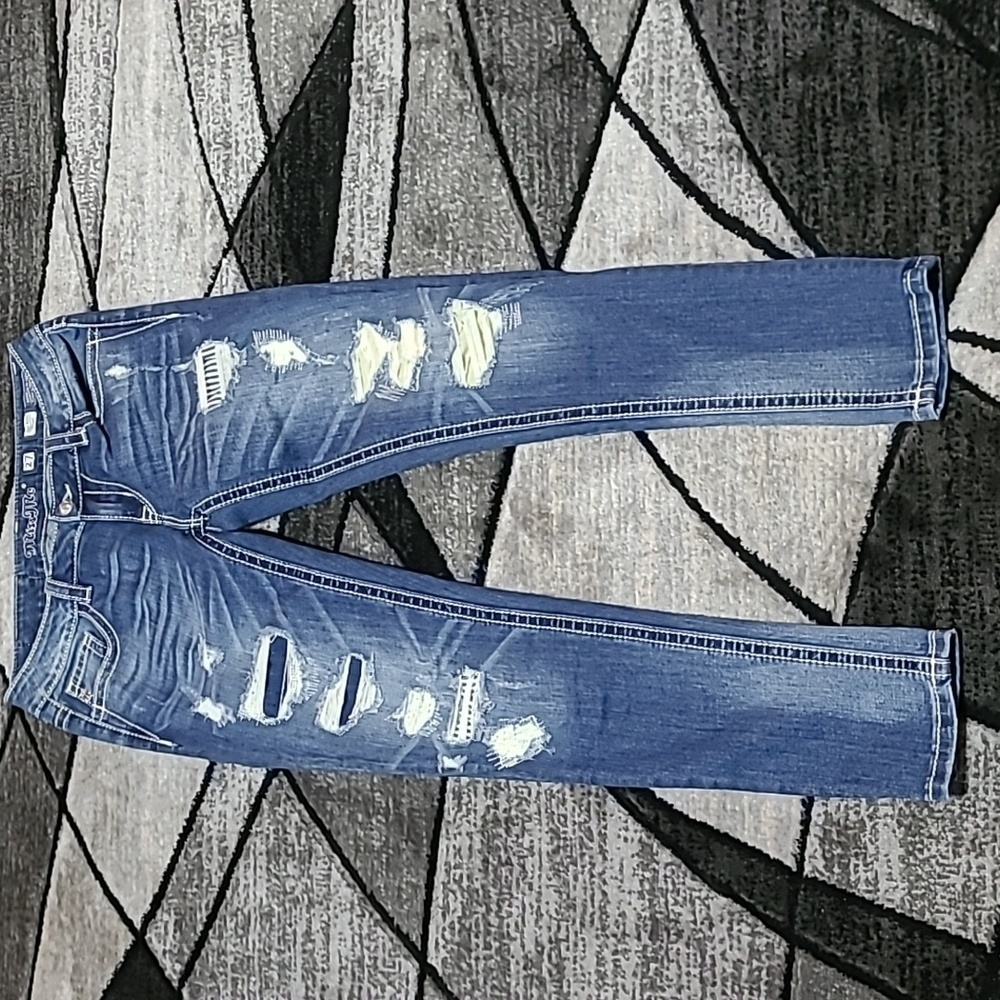 MISS ME DESTRUCTION PATCHWORK MID-RISE SKINNY DENIM JEAN